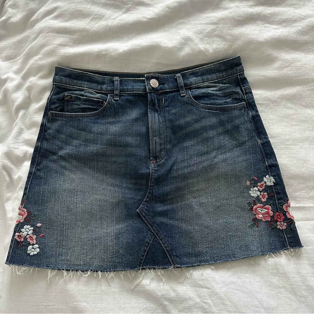 Blue Mini Denim Skirt with Embroidery